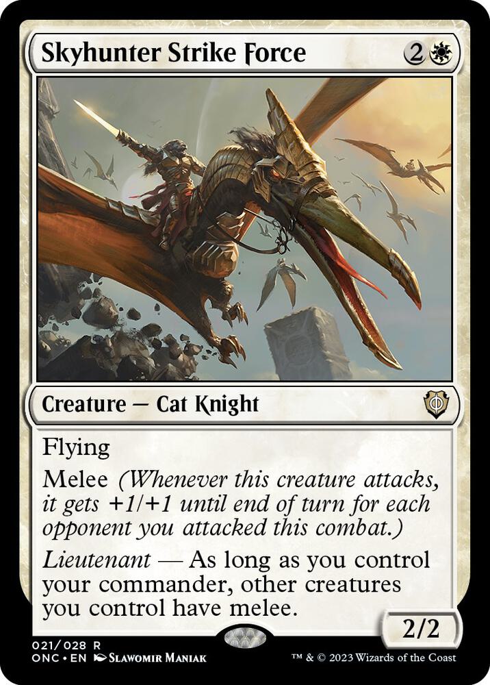 Skyhunter Strike Force 21 card from Commander: Phyrexia: All Will Be One