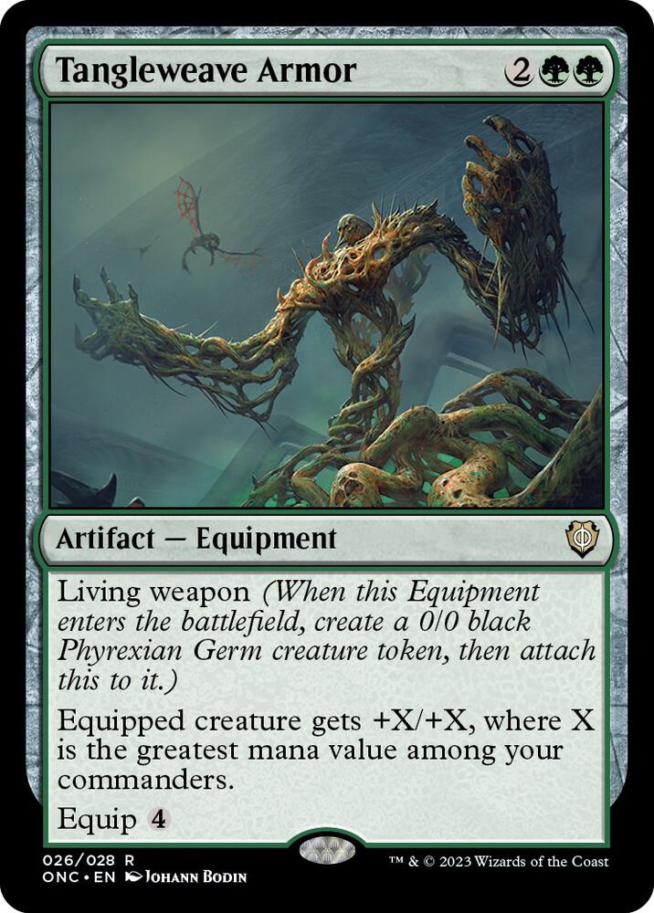 Tangleweave Armor 26 card from Commander: Phyrexia: All Will Be One