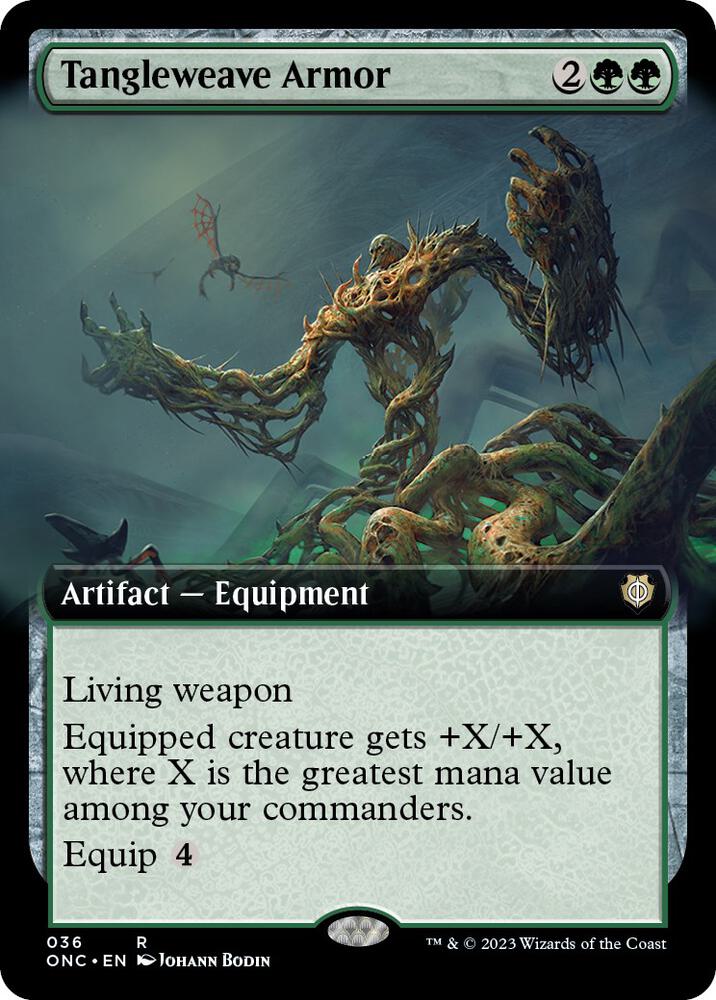 Tangleweave Armor (Extended Art) 36 card from Commander: Phyrexia: All Will Be One