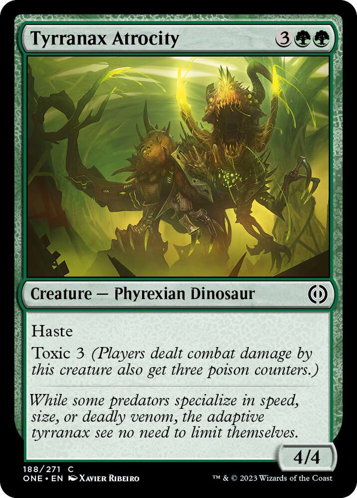 Tyrranax Atrocity 188 card from Phyrexia: All Will Be One