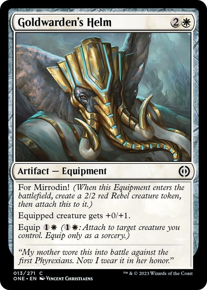Goldwarden's Helm 13 card from Phyrexia: All Will Be One