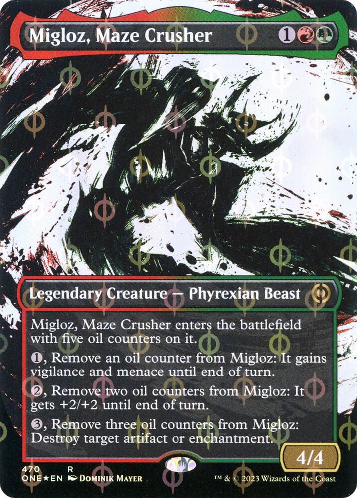 Migloz, Maze Crusher (Showcase) (Step-and-Compleat Foil) 470 card from Phyrexia: All Will Be One