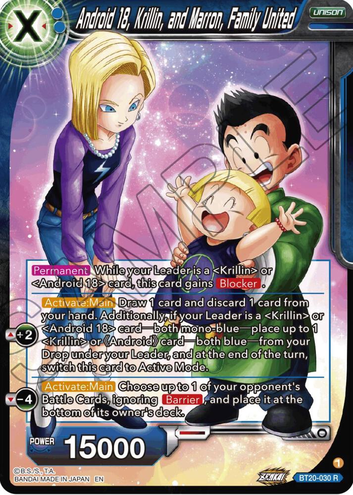 Android 18, Krillin, and Maron, Family United BT20-030 card from Power Absorbed