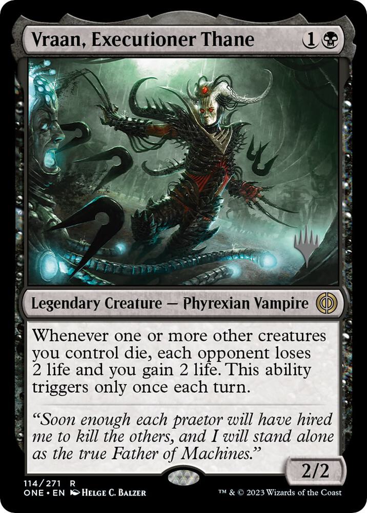 Vraan, Executioner Thane 114 card from Promo Pack: Phyrexia: All Will Be One
