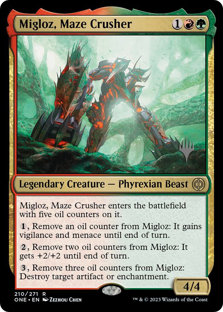 Migloz, Maze Crusher 210 card from Promo Pack: Phyrexia: All Will Be One