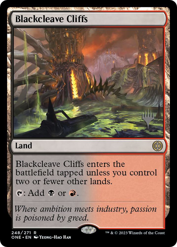 Blackcleave Cliffs 248 card from Promo Pack: Phyrexia: All Will Be One