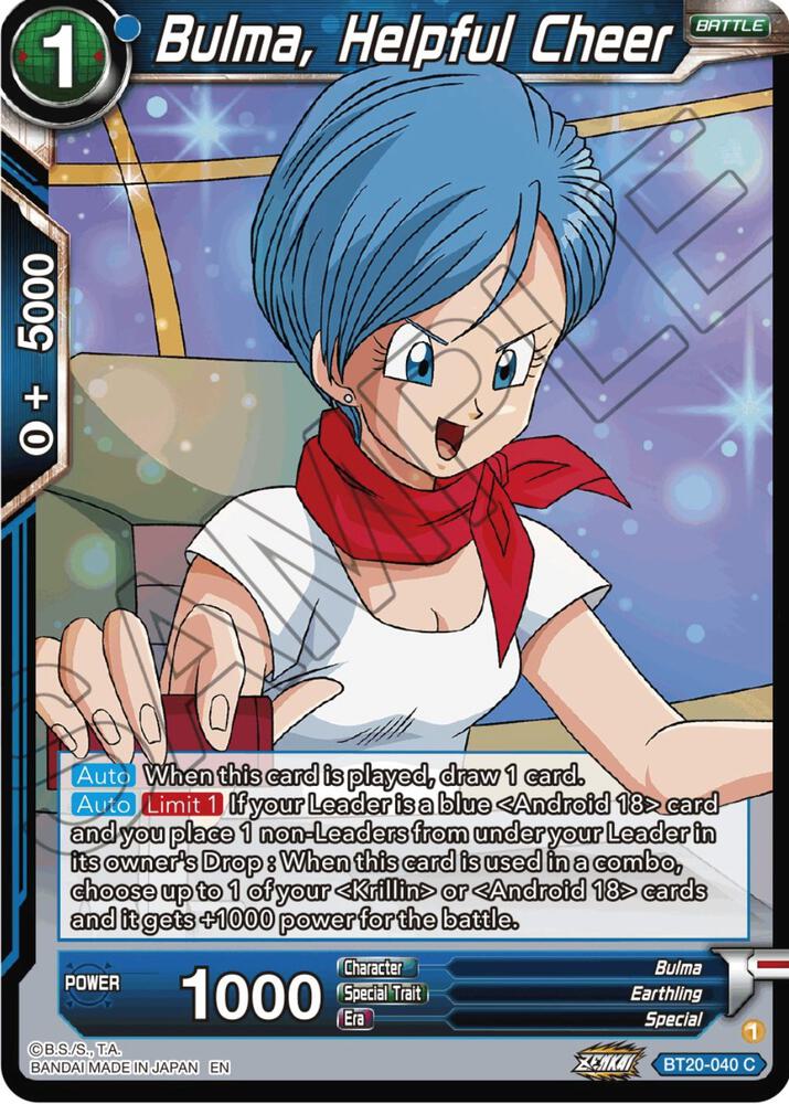 Bulma, Helpful Cheer BT20-040 card from Power Absorbed