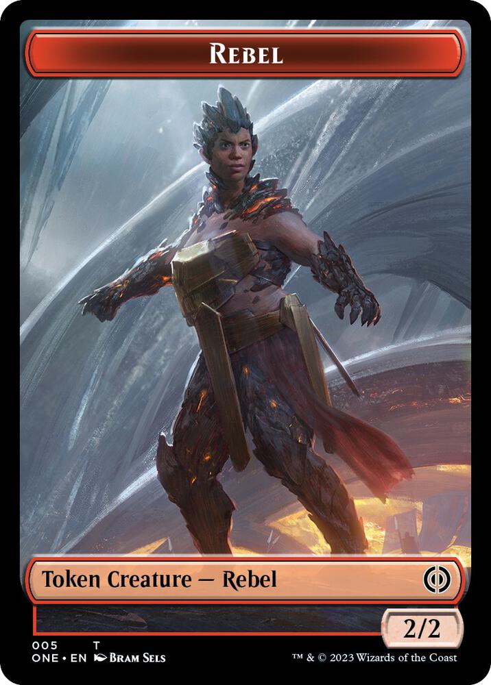Rebel // The Hollow Sentinel Double-sided Token 5 // 9 card from Phyrexia: All Will Be One