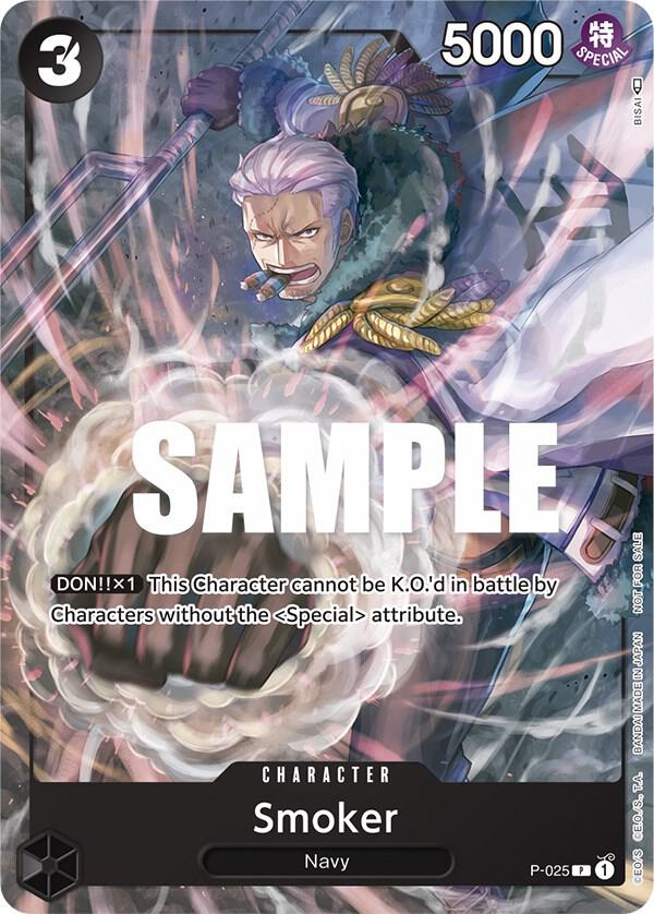 Smoker (Pre-Release) P-025 card from One Piece Promotion Cards