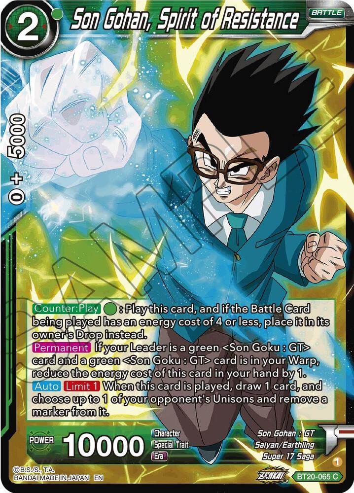 Son Gohan, Spirit of Resistance BT20-065 card from Power Absorbed