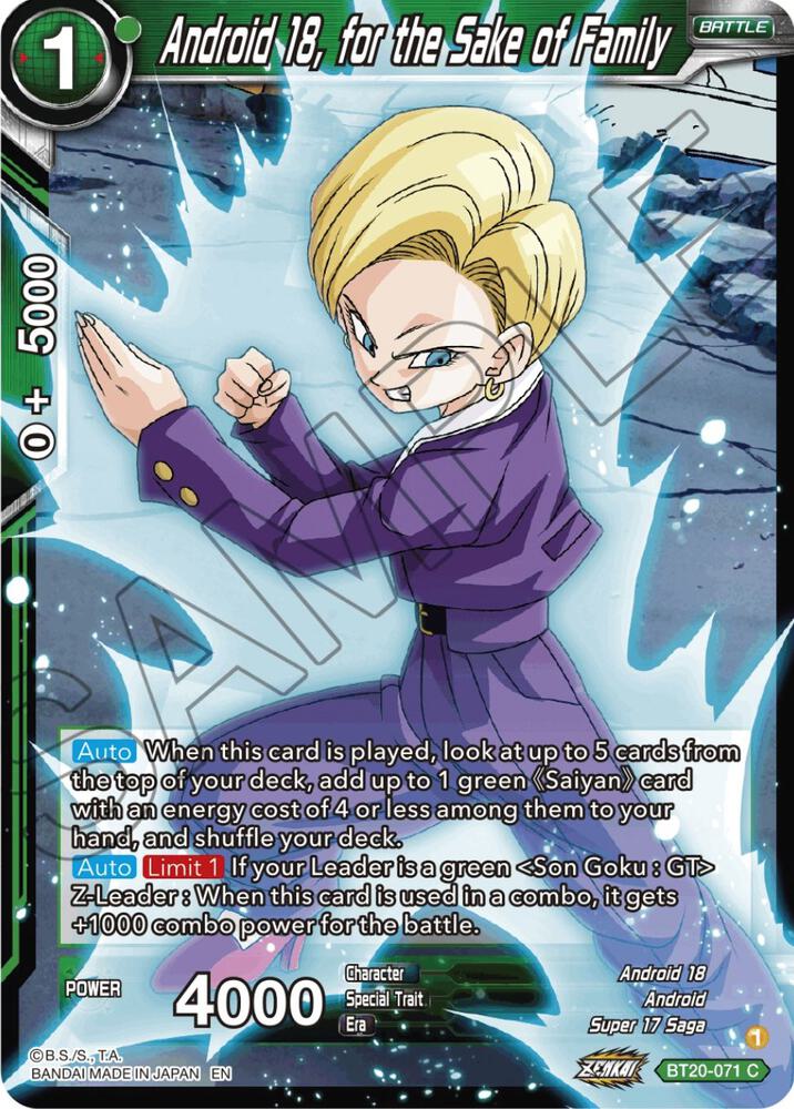 Android 18, for the Sake of Family BT20-071 card from Power Absorbed