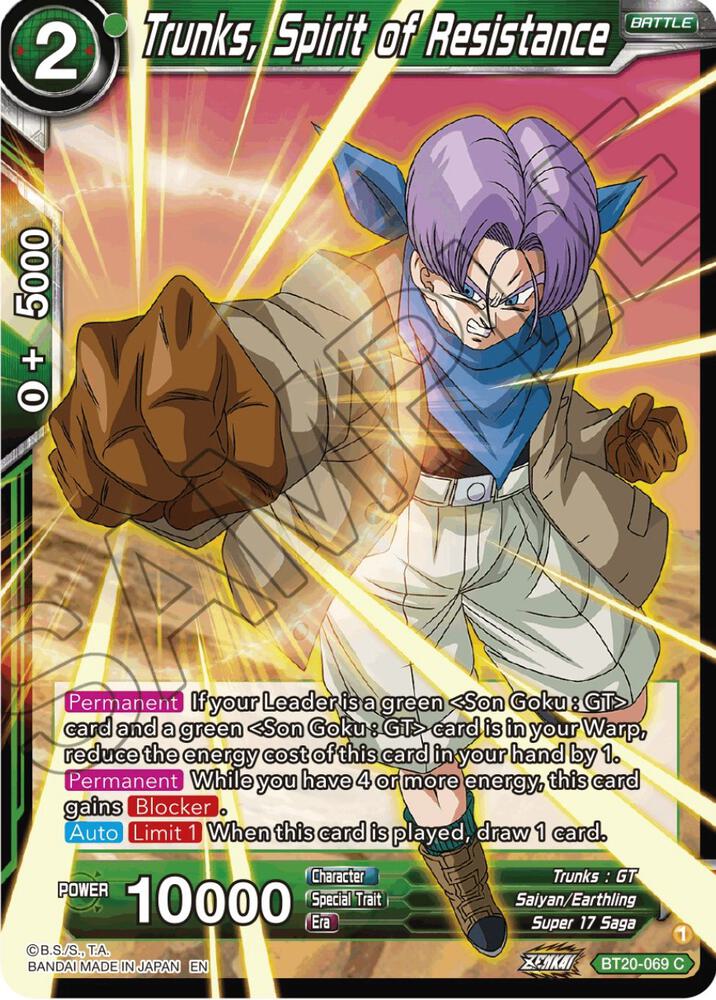 Trunks, Spirit of Resistance BT20-069 card from Power Absorbed