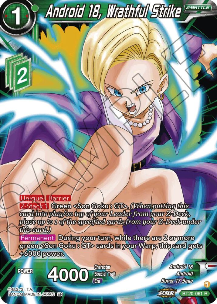 Android 18, Wrathful Strike BT20-061 card from Power Absorbed