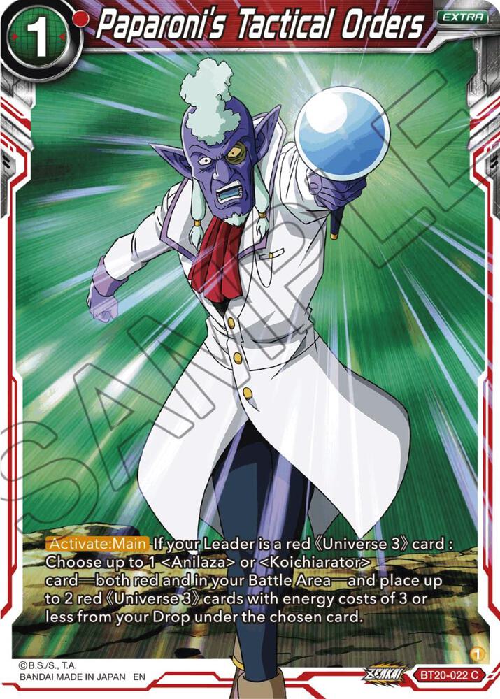 Paparoni's Tactical Orders BT20-022 card from Power Absorbed