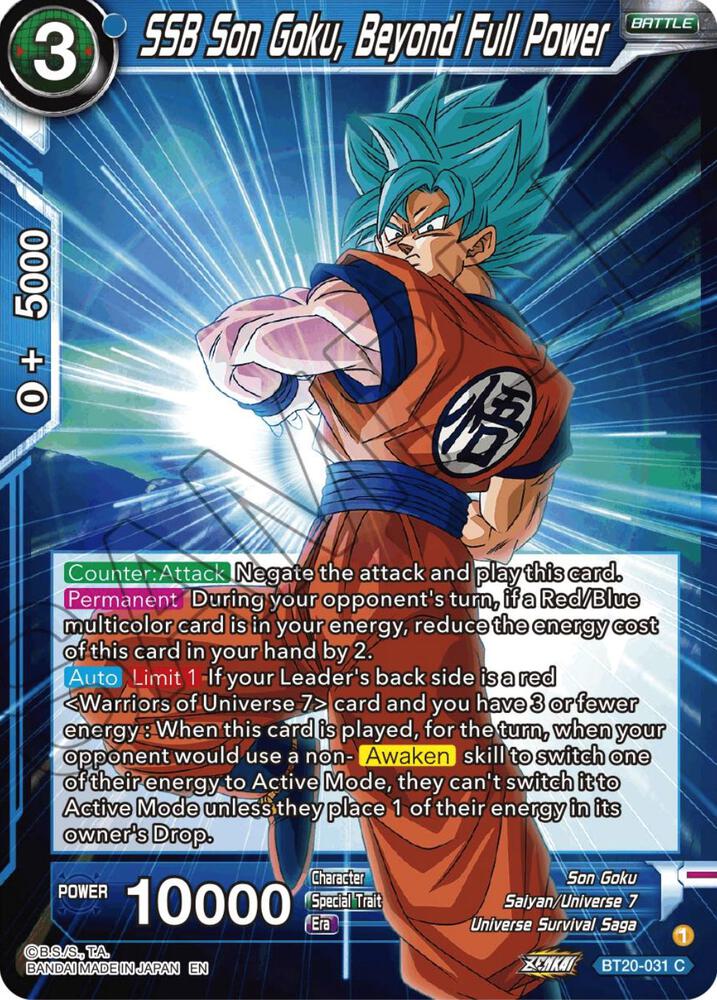 SSB Son Goku, Beyond Full Power BT20-031 card from Power Absorbed