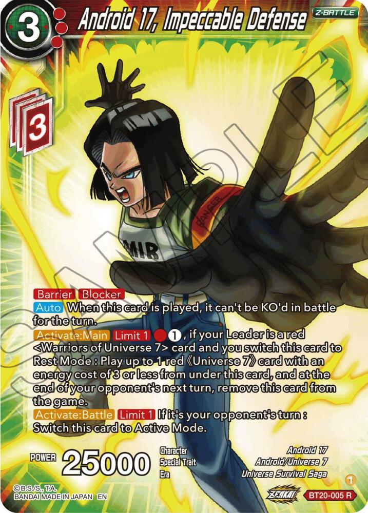 Android 17, Impeccable Defense BT20-005 card from Power Absorbed