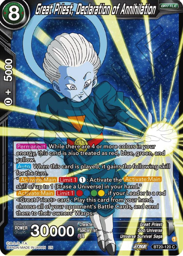 Great Priest, Declaration of Annihilation BT20-120 card from Power Absorbed