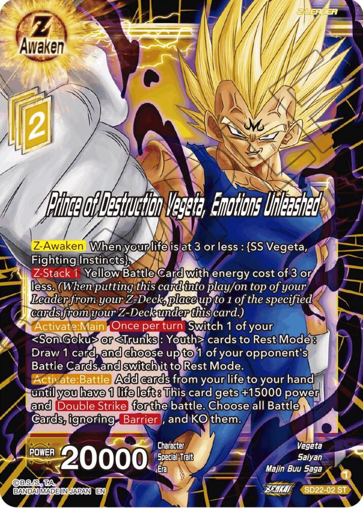 Prince of Destruction Vegeta, Emotions Unleashed SD22-02 card from Power Absorbed