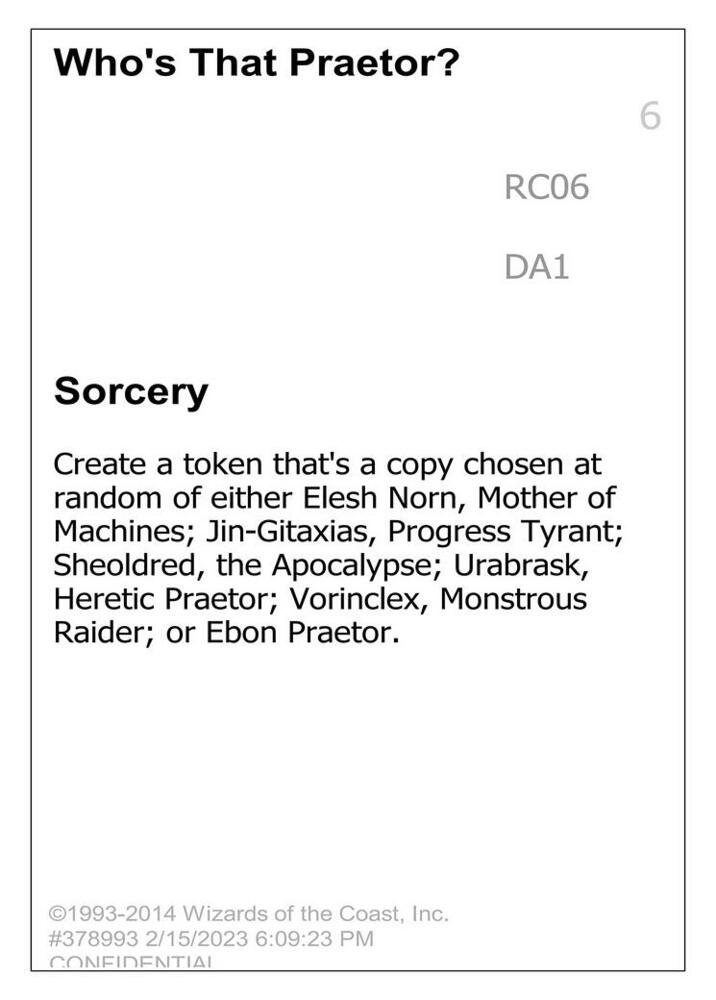 Who's that Praetor? card from Un-Known Event Playtest Cards