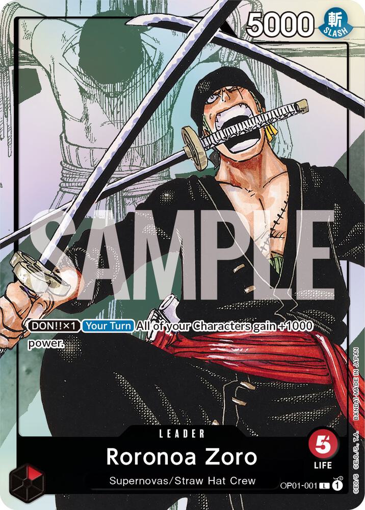 Roronoa Zoro (Alternate Art) OP01-001 card from One Piece Promotion Cards