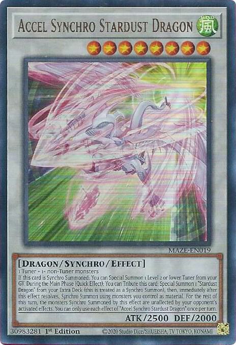 Accel Synchro Stardust Dragon MAZE-EN019 card from Maze of Memories
