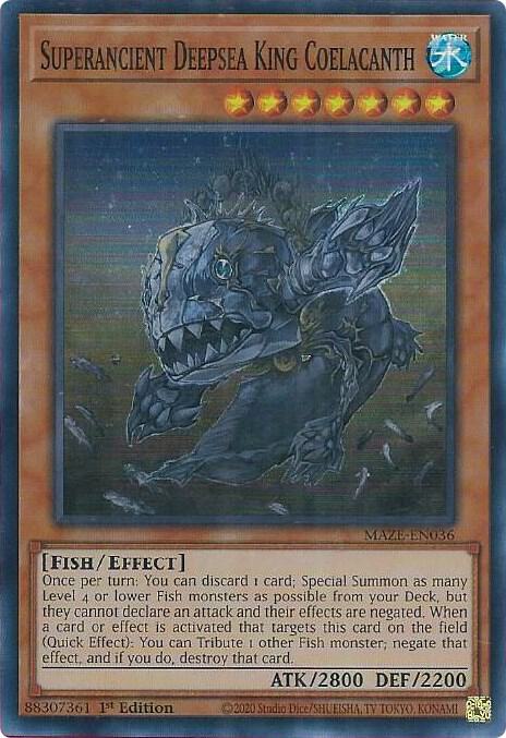 Superancient Deepsea King Coelacanth MAZE-EN036 card from Maze of Memories