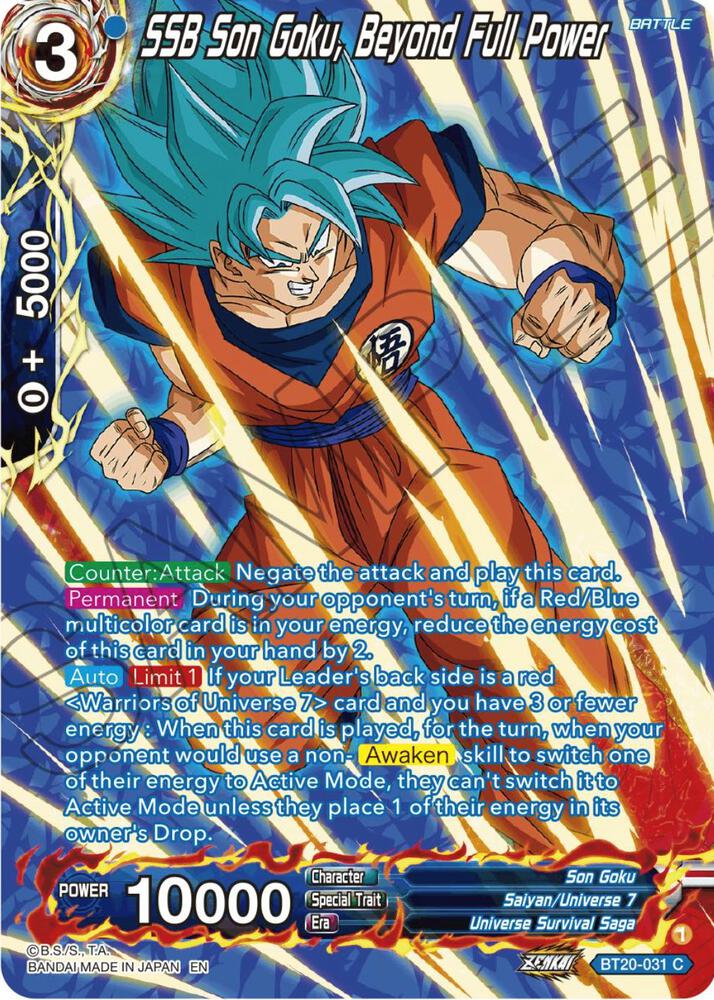 SSB Son Goku, Beyond Full Power (Silver Foil) BT20-031 card from Power Absorbed