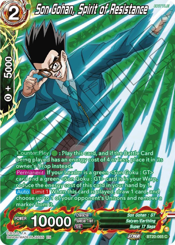 Son Gohan, Spirit of Resistance (Silver Foil) BT20-065 card from Power Absorbed