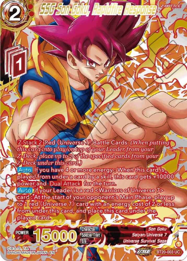 SSG Son Goku, Rapidfire Response (Gold-Stamped) BT20-003 card from Power Absorbed
