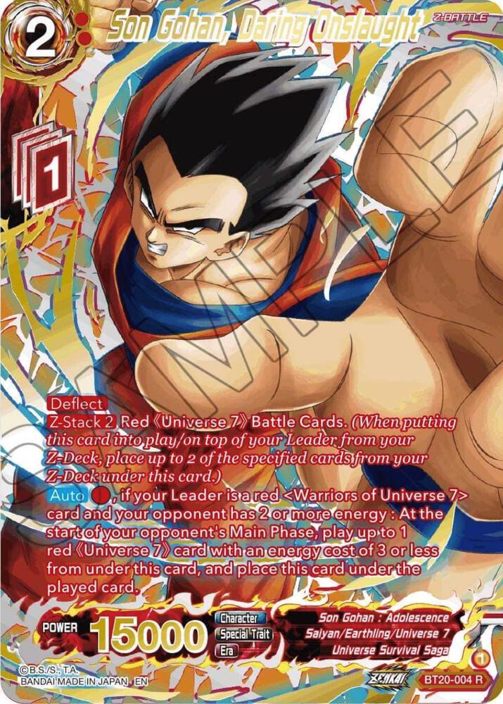 Son Gohan, Daring Onslaught (Gold-Stamped) BT20-004 card from Power Absorbed
