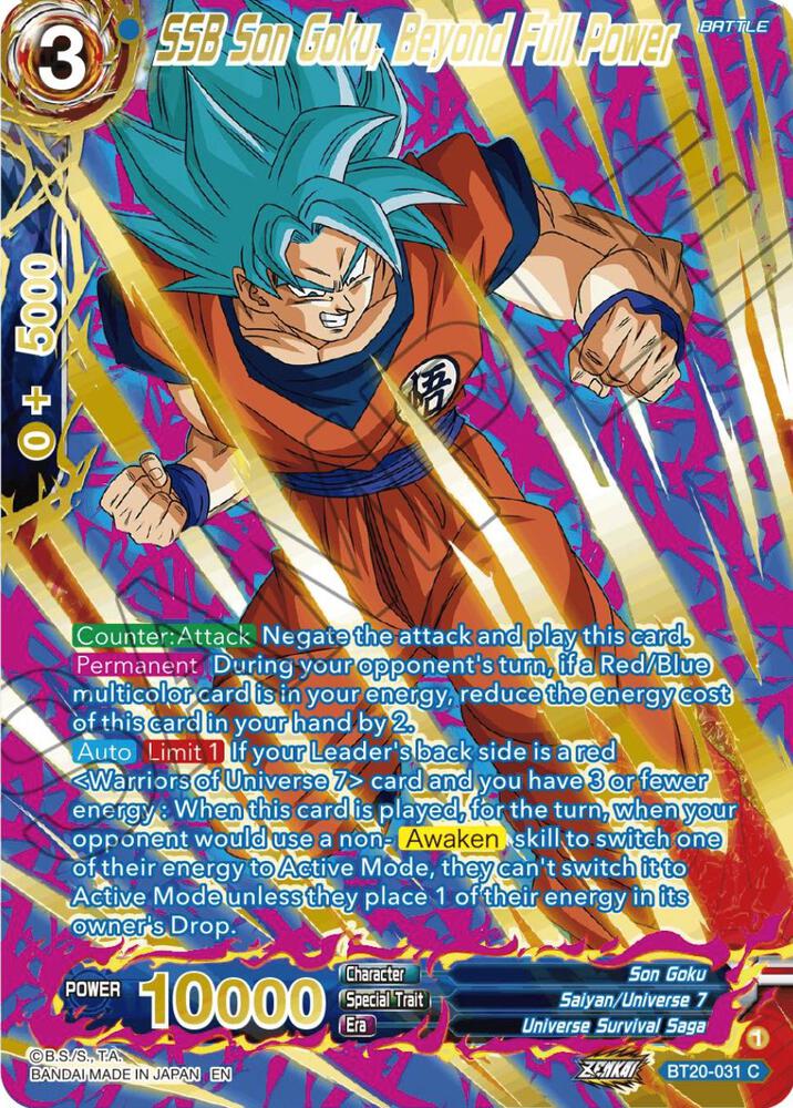 SSB Son Goku, Beyond Full Power (Gold-Stamped) BT20-031 card from Power Absorbed