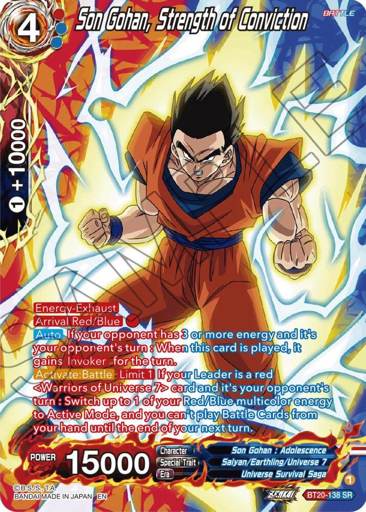 Son Gohan, Strength of Conviction (Silver Foil) BT20-138 card from Power Absorbed