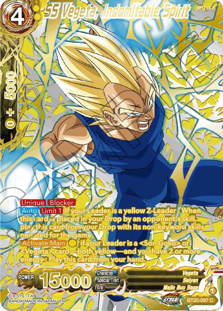 SS Vegeta, Indomitable Spirit (Gold-Stamped) BT20-097 card from Power Absorbed