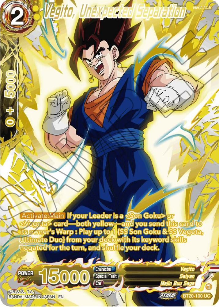 Vegito, Unexpected Separation (Gold-Stamped) BT20-100 card from Power Absorbed