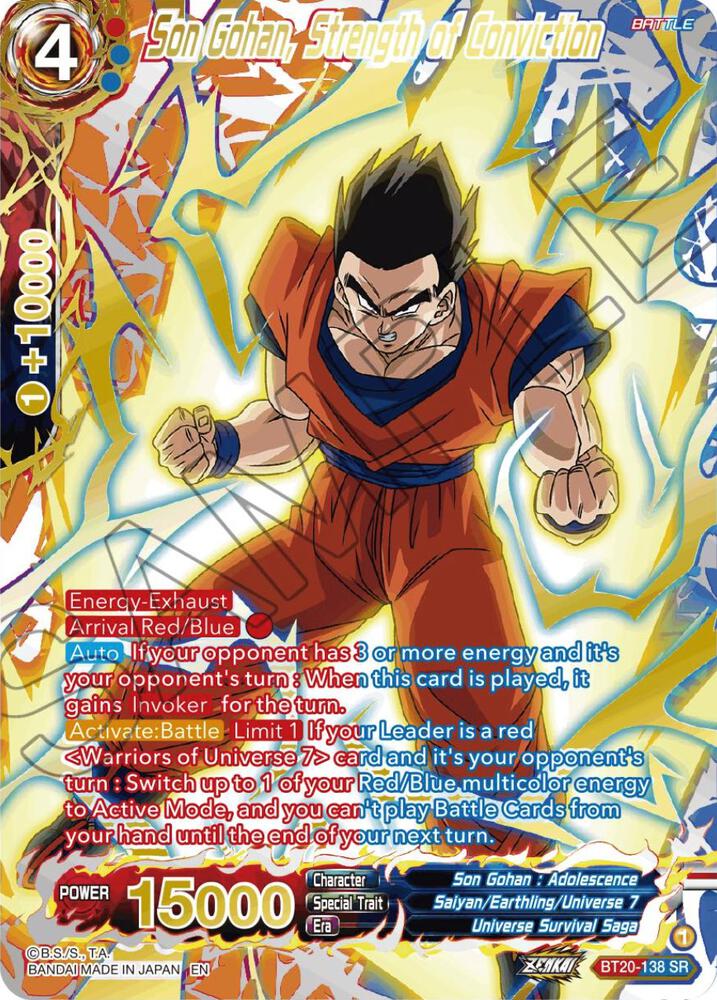Son Gohan, Strength of Conviction (Gold-Stamped) BT20-138 card from Power Absorbed