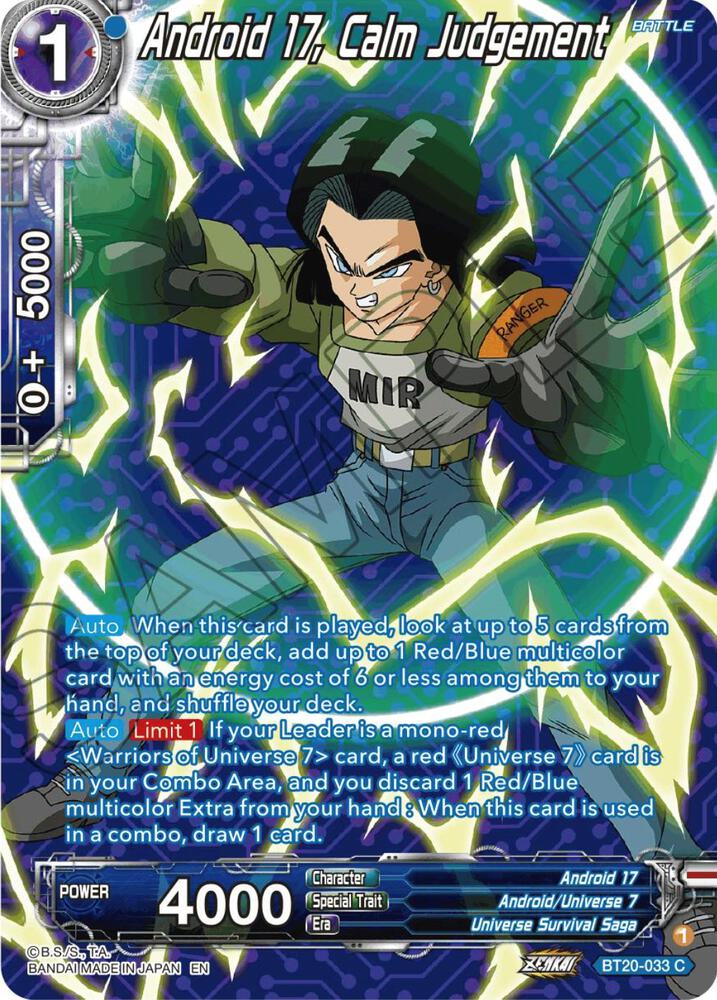 Android 17, Calm Judgement (Silver Foil) BT20-033 card from Power Absorbed
