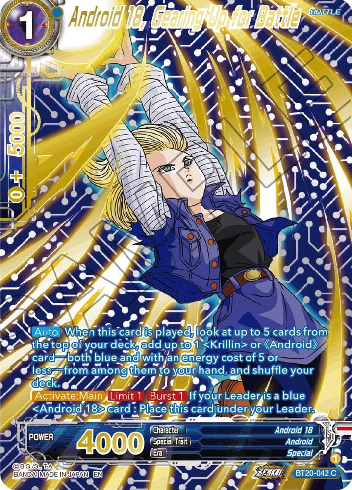 Android 18, Gearing Up for Battle (Gold-Stamped) BT20-042 card from Power Absorbed