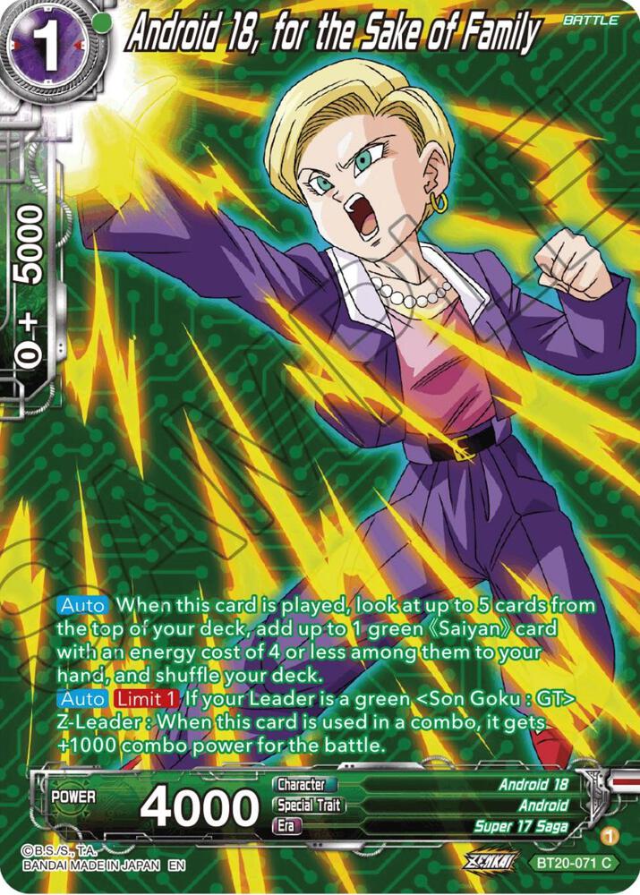 Android 18, for the Sake of Family (Silver Foil) BT20-071 card from Power Absorbed