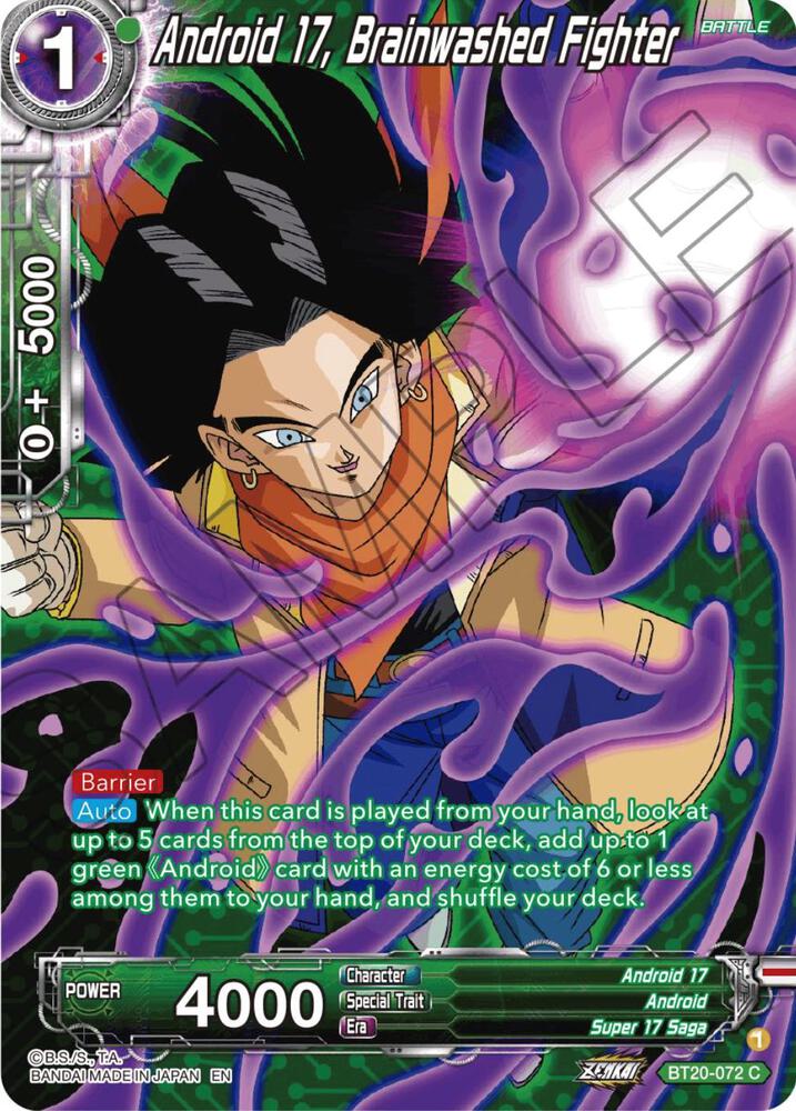Android 17, Brainwashed Fighter (Silver Foil) BT20-072 card from Power Absorbed