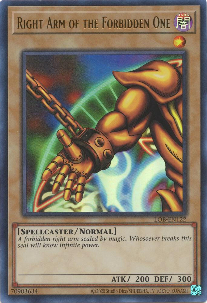 Right Arm of the Forbidden One LOB-EN122 card from Legend of Blue Eyes White Dragon (25th Anniversary Edition)