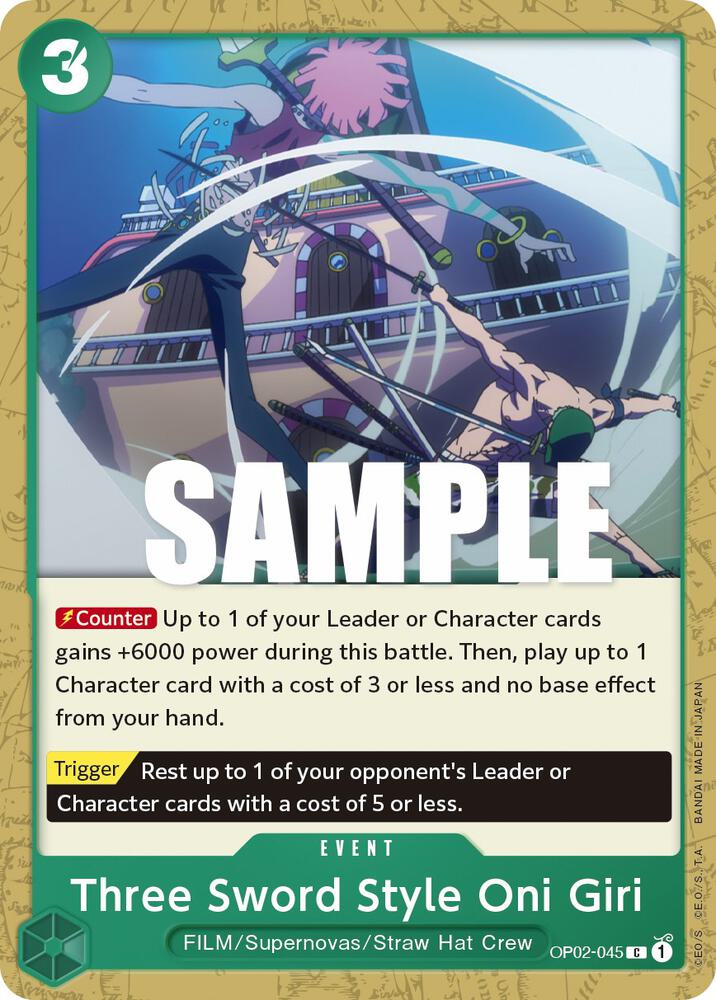 Three Sword Style Oni Giri OP02-045 card from Paramount War