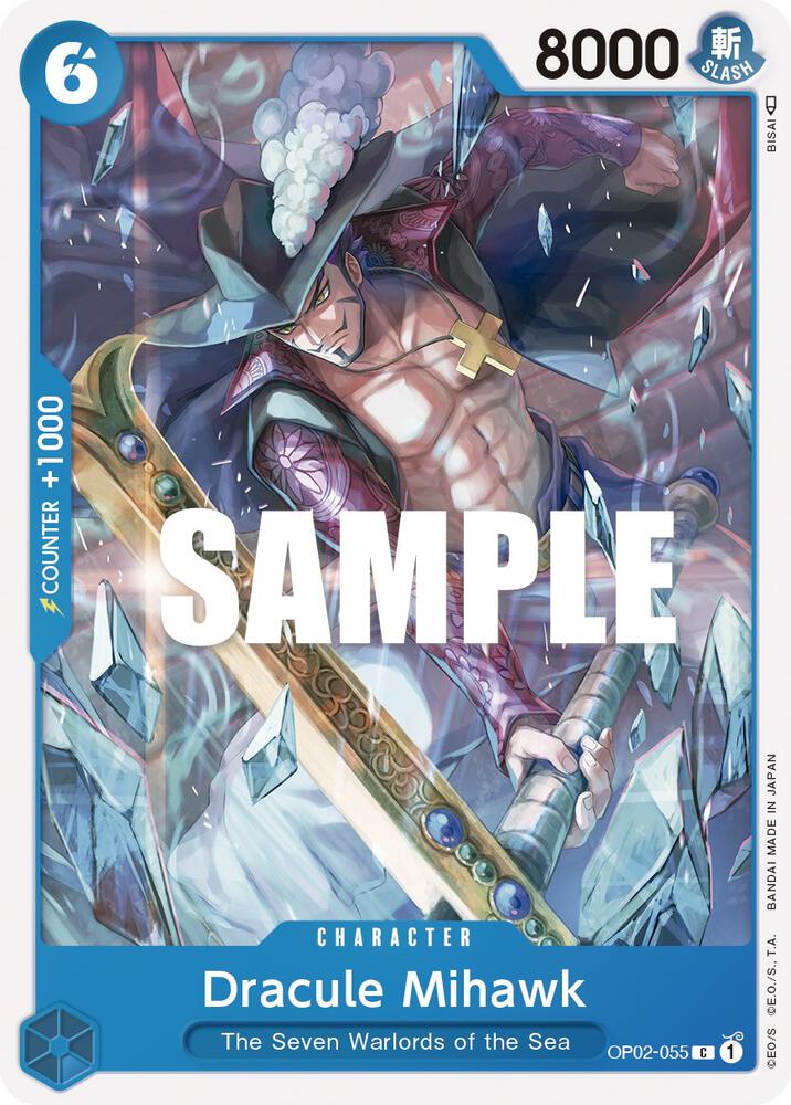 Dracule Mihawk OP02-055 card from Paramount War