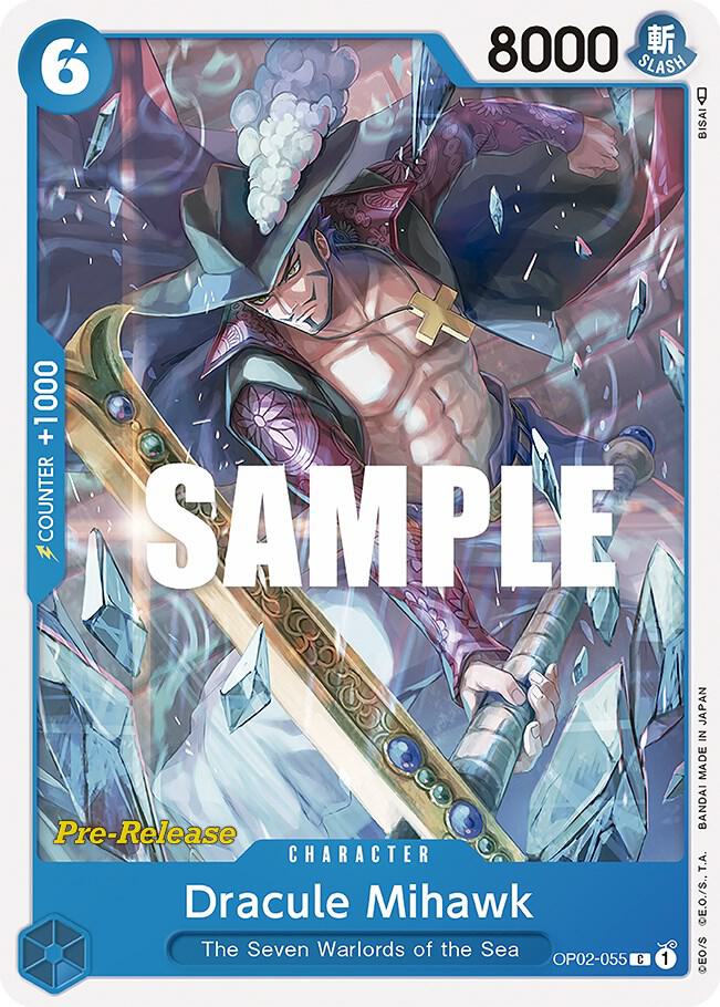 Dracule Mihawk OP02-055 card from Paramount War Pre-Release Cards