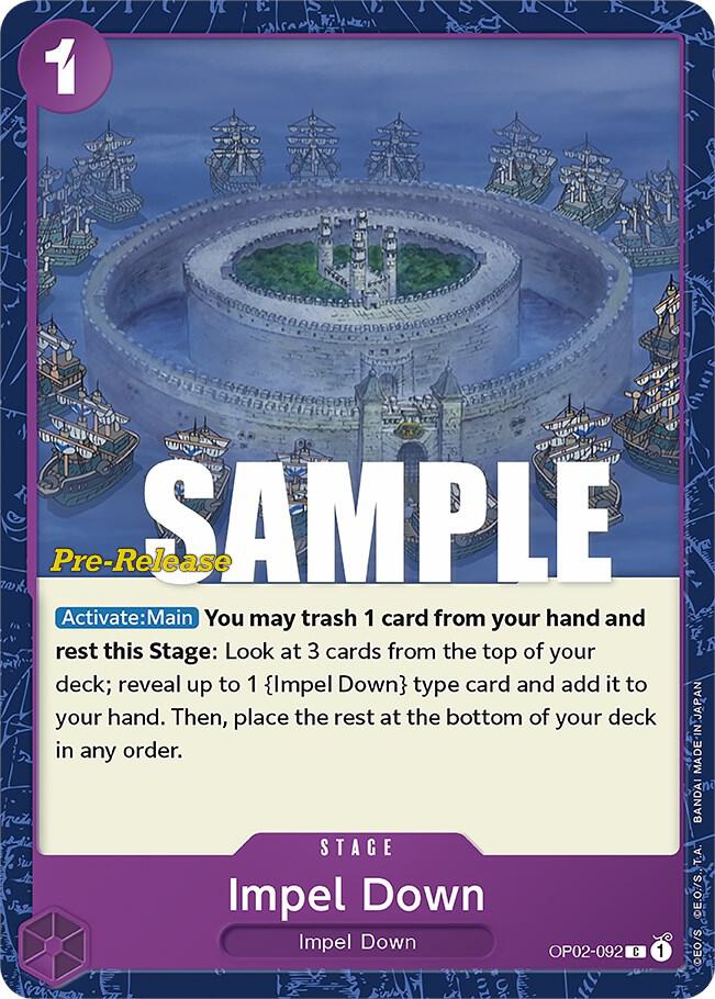 Impel Down OP02-092 card from Paramount War Pre-Release Cards