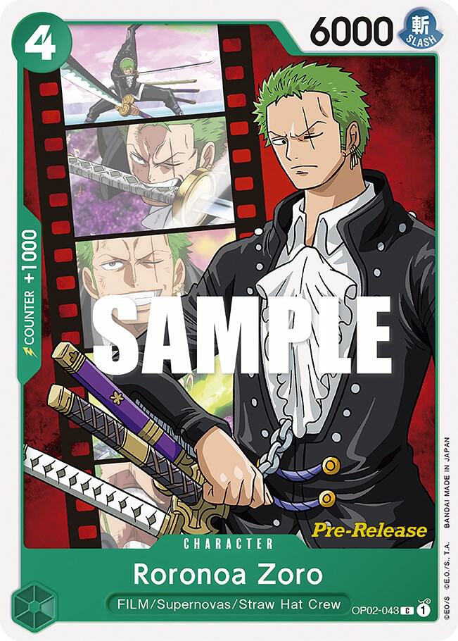 Roronoa Zoro OP02-043 card from Paramount War Pre-Release Cards