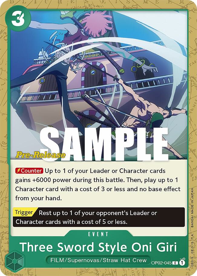 Three Sword Style Oni Giri OP02-045 card from Paramount War Pre-Release Cards