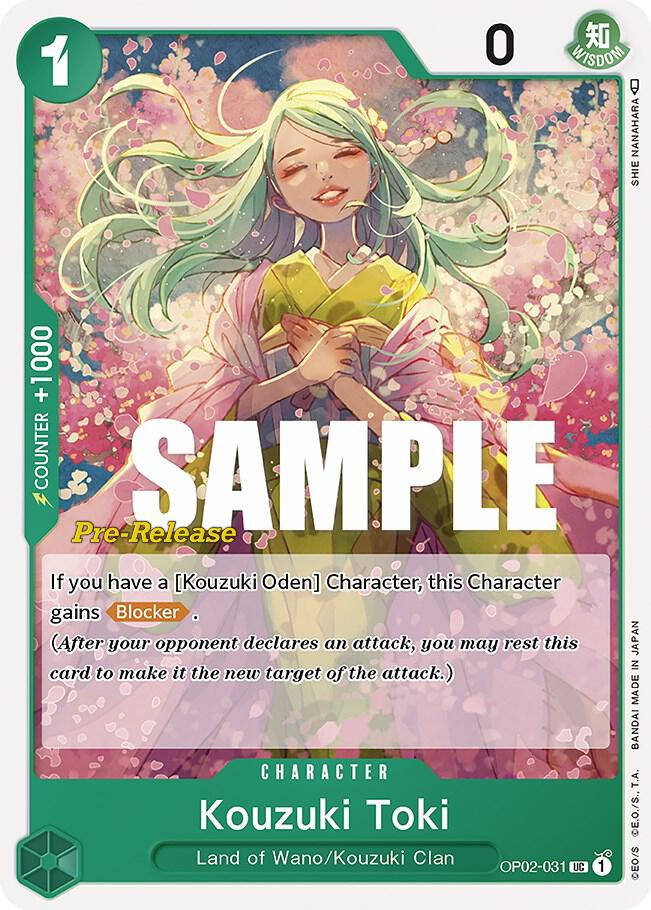 Kouzuki Toki OP02-031 card from Paramount War Pre-Release Cards