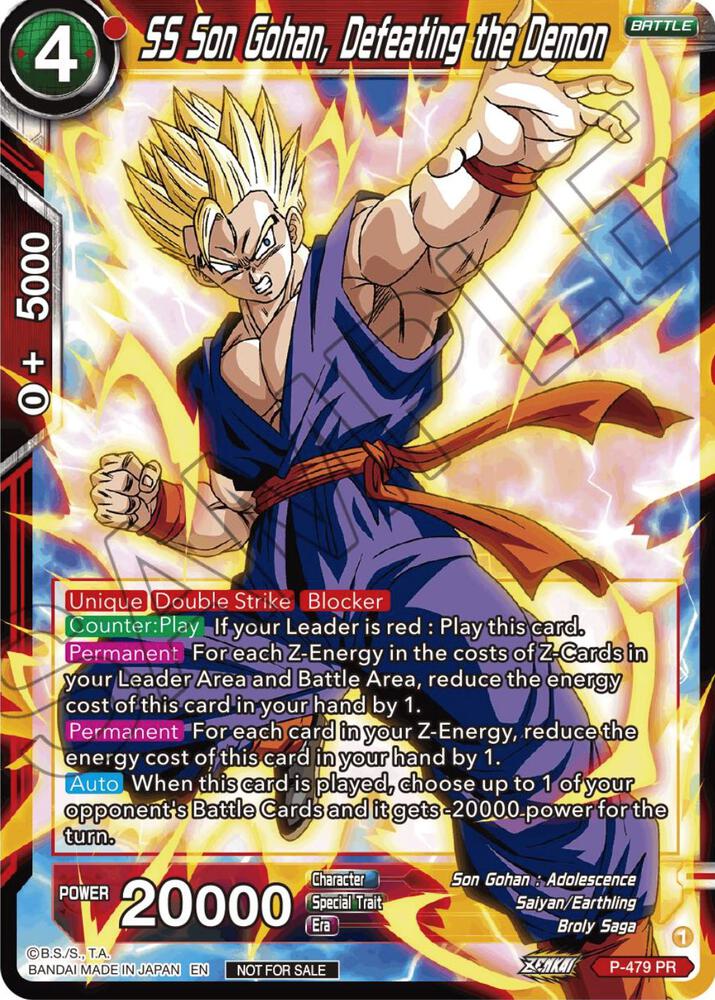 SS Son Gohan, Defeating the Demon (Zenkai Series Tournament Pack Vol.3) P-479 card from Tournament Promotion Cards
