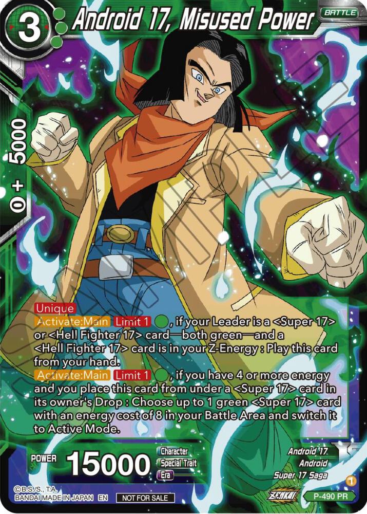 Android 17, Misused Power (Zenkai Series Tournament Pack Vol.3) P-490 card from Tournament Promotion Cards