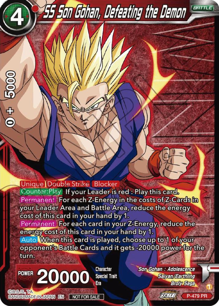 SS Son Gohan, Defeating the Demon (Zenkai Series Tournament Pack Vol.3 Winner) P-479 card from Tournament Promotion Cards